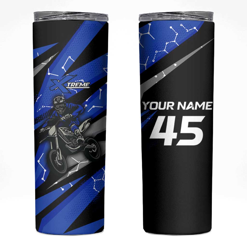 Personalized Extreme Motocross Skinny Tumbler with Blue Rider – Dirt Bike Racing Design - Wonder Print Shop