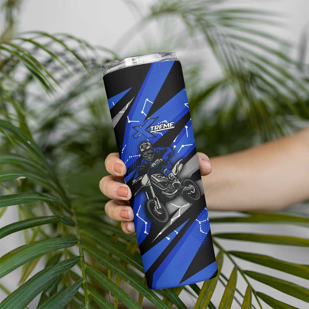 Personalized Extreme Motocross Skinny Tumbler with Blue Rider – Dirt Bike Racing Design - Wonder Print Shop