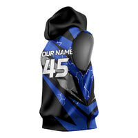 Personalized Extreme Motocross Sleeveless Hoodie with Blue Rider – Dirt Bike Racing Design - Wonder Print Shop