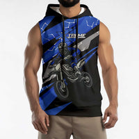 Personalized Extreme Motocross Sleeveless Hoodie with Blue Rider – Dirt Bike Racing Design - Wonder Print Shop