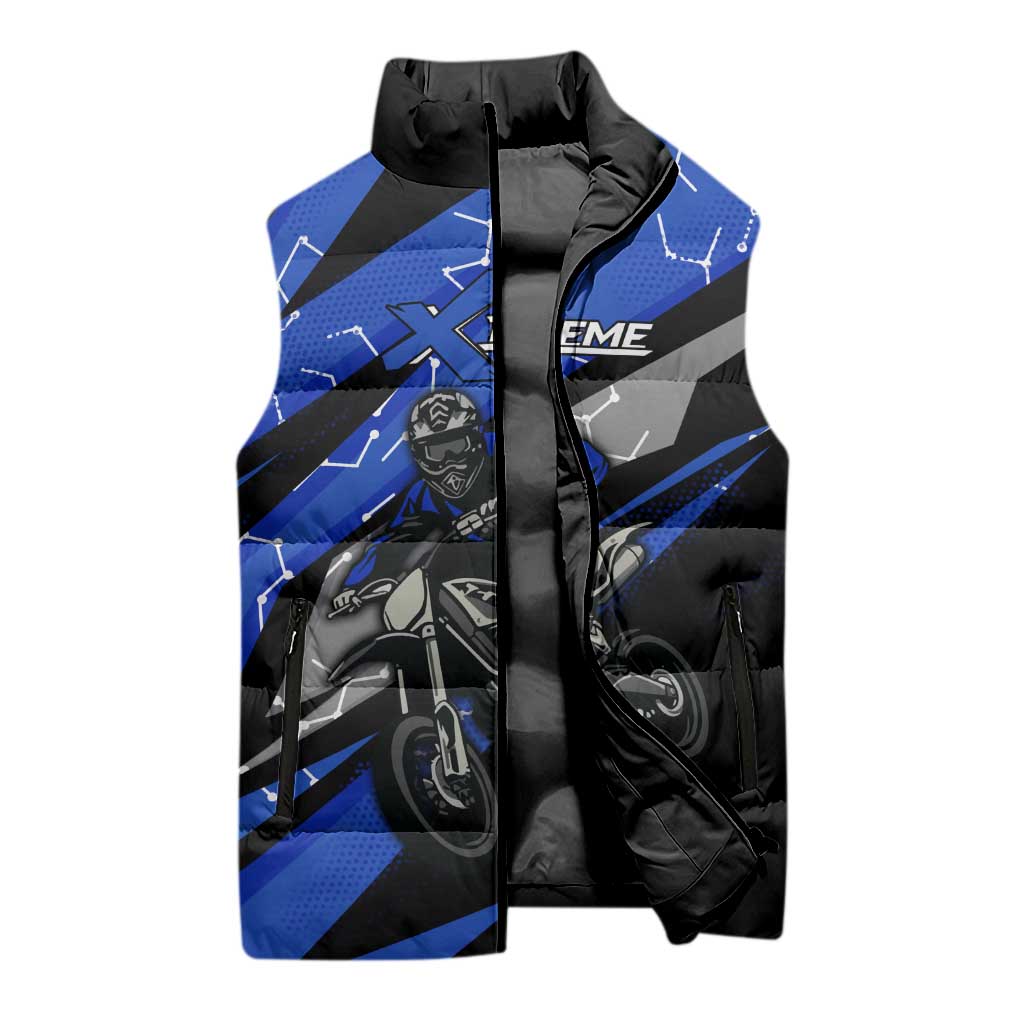 Personalized Extreme Motocross Sleeveless Puffer Jacket with Blue Rider – Dirt Bike Racing Design - Wonder Print Shop