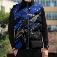 Personalized Extreme Motocross Sleeveless Puffer Jacket with Blue Rider – Dirt Bike Racing Design - Wonder Print Shop