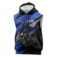 Personalized Extreme Motocross Sleeveless Zip Hoodie with Blue Rider – Dirt Bike Racing Design - Wonder Print Shop