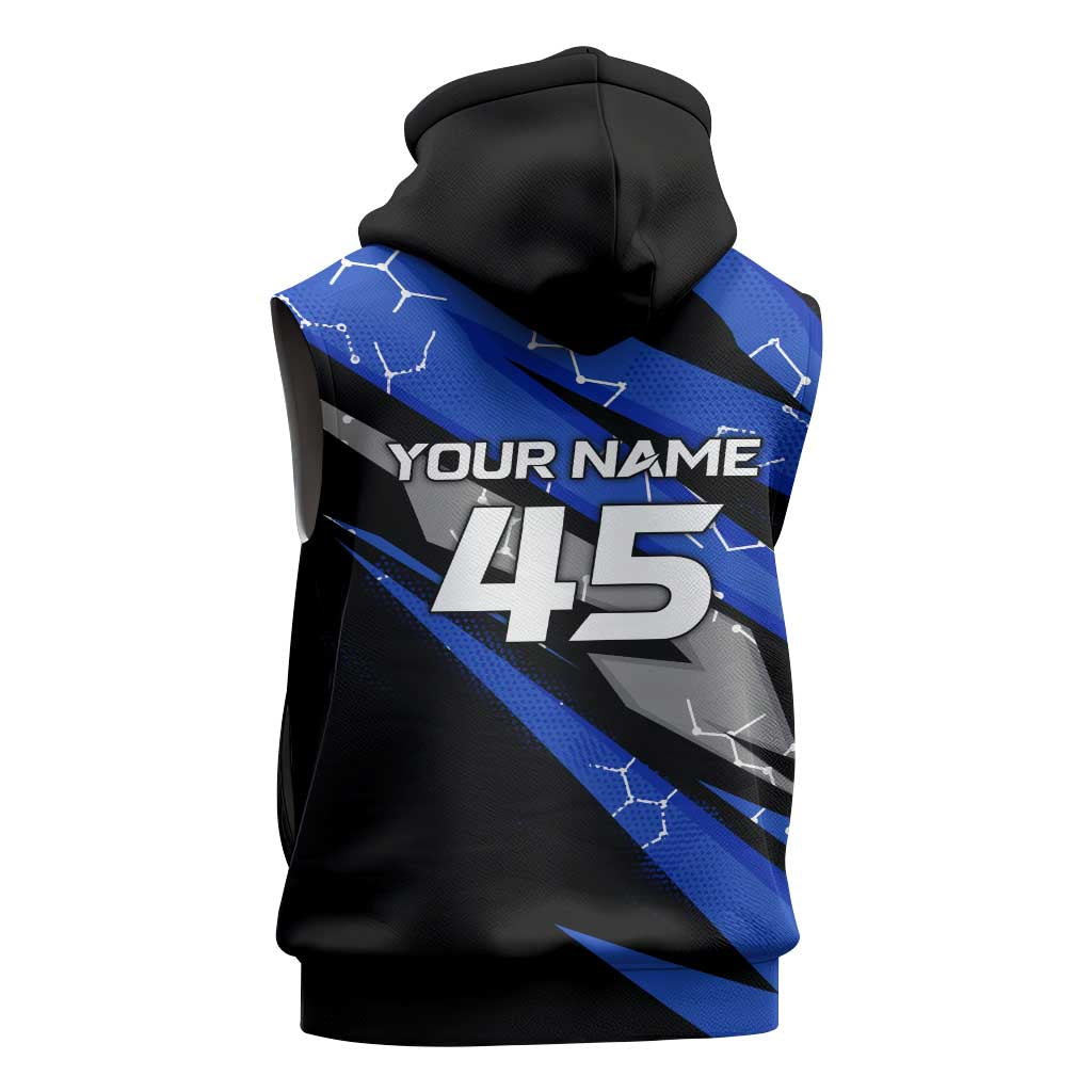 Personalized Extreme Motocross Sleeveless Zip Hoodie with Blue Rider – Dirt Bike Racing Design - Wonder Print Shop