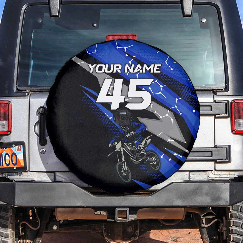 Personalized Extreme Motocross Spare Tire Cover with Blue Rider – Dirt Bike Racing Design - Wonder Print Shop