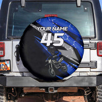 Personalized Extreme Motocross Spare Tire Cover with Blue Rider – Dirt Bike Racing Design - Wonder Print Shop