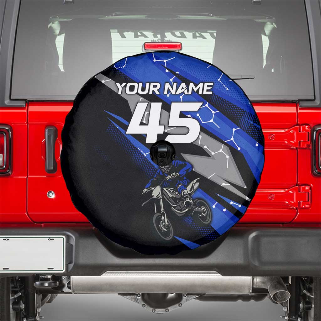 Personalized Extreme Motocross Spare Tire Cover with Blue Rider – Dirt Bike Racing Design - Wonder Print Shop