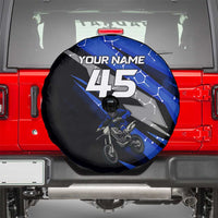 Personalized Extreme Motocross Spare Tire Cover with Blue Rider – Dirt Bike Racing Design - Wonder Print Shop