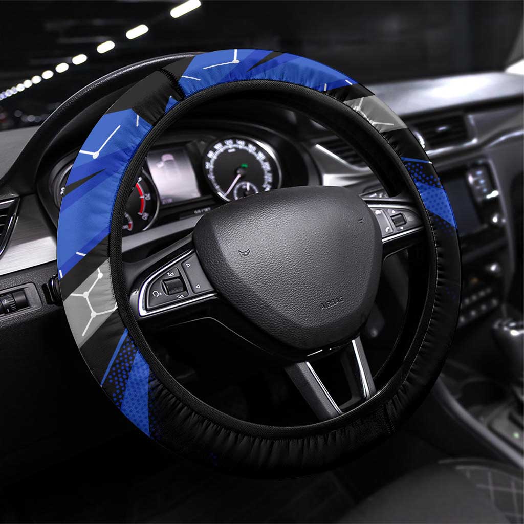 Extreme Motocross Steering Wheel Cover with Blue Rider – Dirt Bike Racing Design - Wonder Print Shop