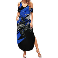 Personalized Extreme Motocross Summer Maxi Dress with Blue Rider – Dirt Bike Racing Design - Wonder Print Shop