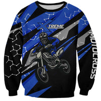 Personalized Extreme Motocross Sweatshirt with Blue Rider – Dirt Bike Racing Design - Wonder Print Shop