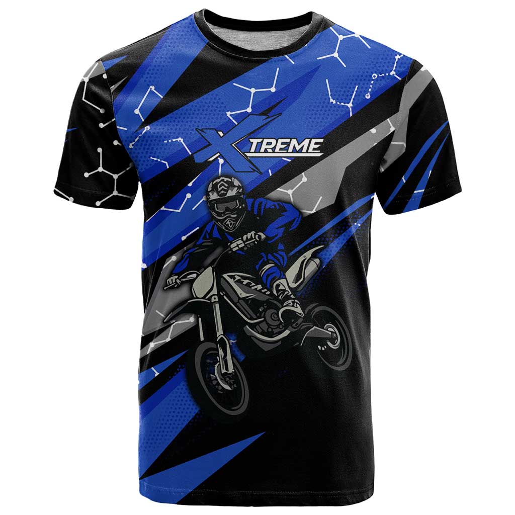 Personalized Extreme Motocross T Shirt with Blue Rider – Dirt Bike Racing Design - Wonder Print Shop