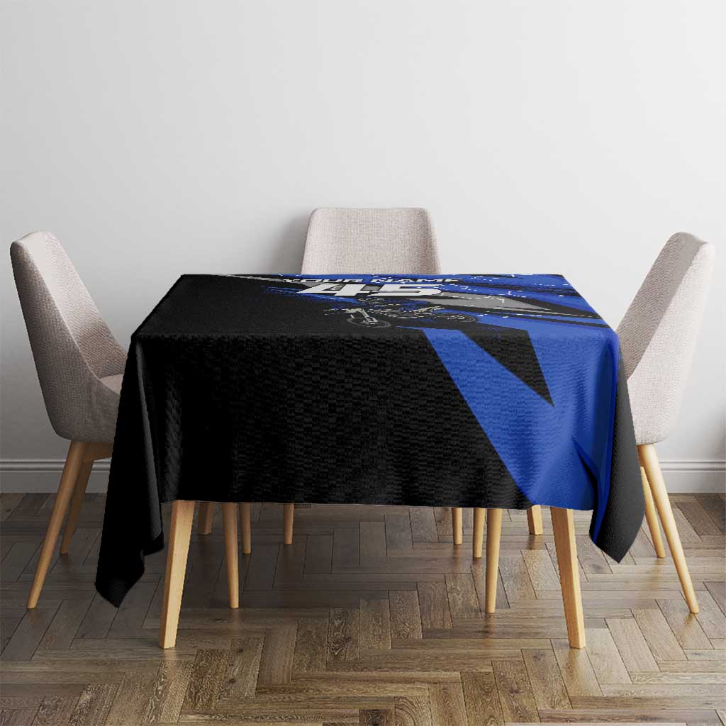 Personalized Extreme Motocross Tablecloth with Blue Rider – Dirt Bike Racing Design - Wonder Print Shop