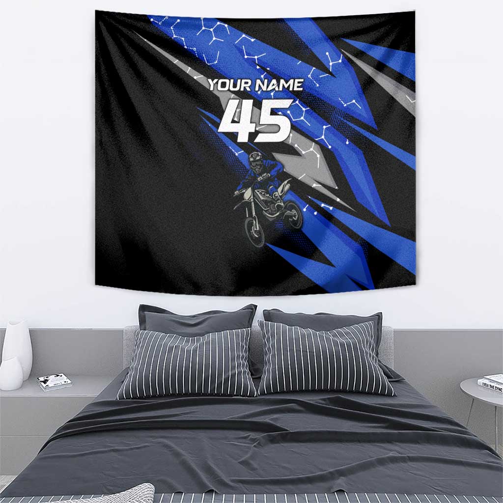 Personalized Extreme Motocross Tapestry with Blue Rider – Dirt Bike Racing Design - Wonder Print Shop