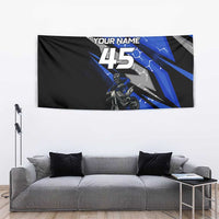 Personalized Extreme Motocross Tapestry with Blue Rider – Dirt Bike Racing Design - Wonder Print Shop