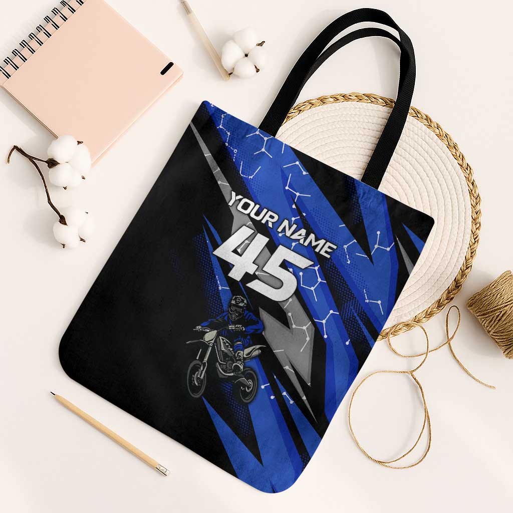 Personalized Extreme Motocross Tote Bag with Blue Rider – Dirt Bike Racing Design - Wonder Print Shop