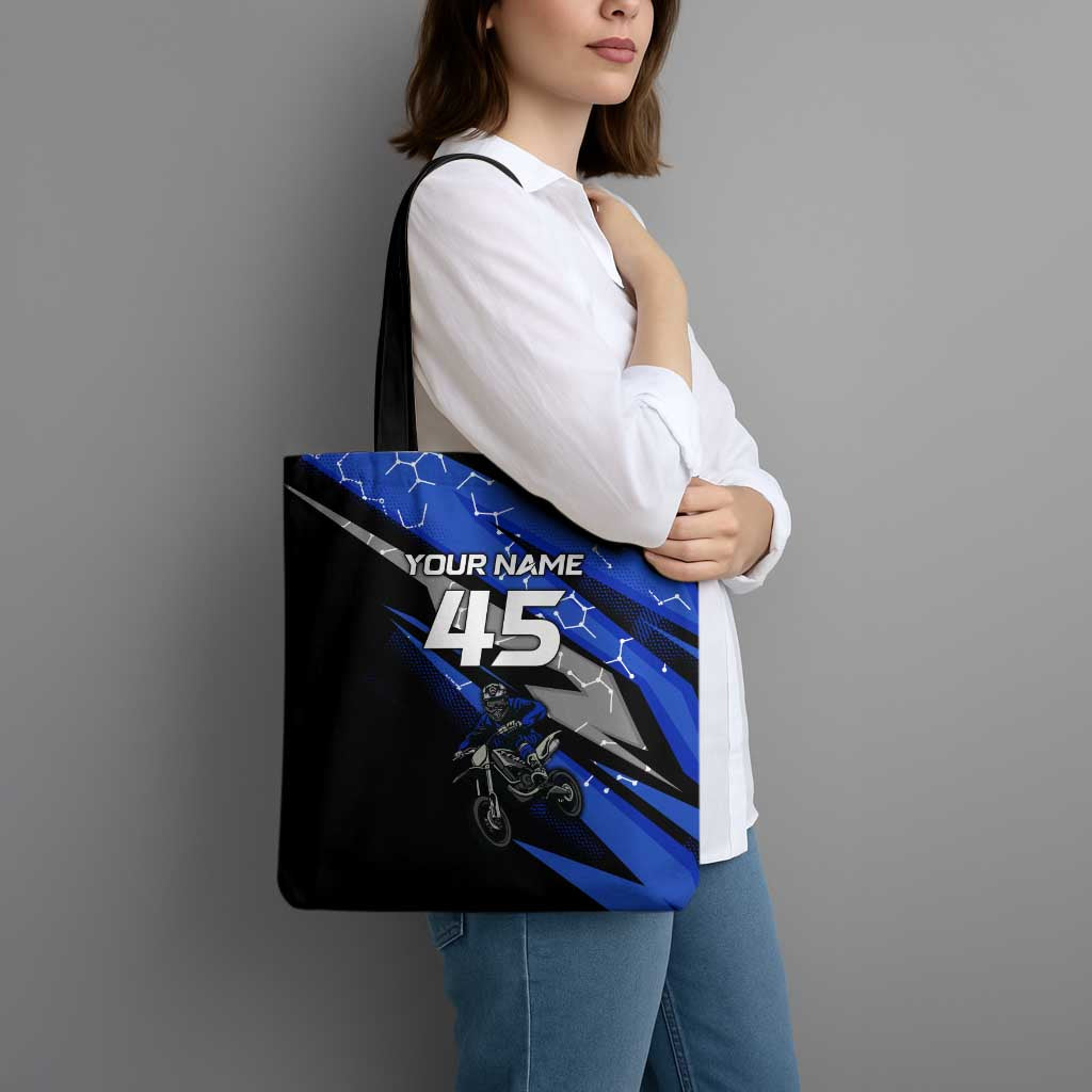 Personalized Extreme Motocross Tote Bag with Blue Rider – Dirt Bike Racing Design - Wonder Print Shop
