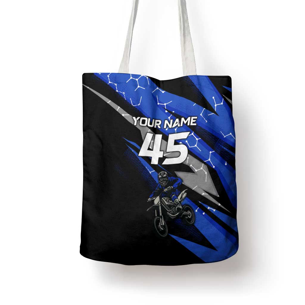 Personalized Extreme Motocross Tote Bag with Blue Rider – Dirt Bike Racing Design - Wonder Print Shop