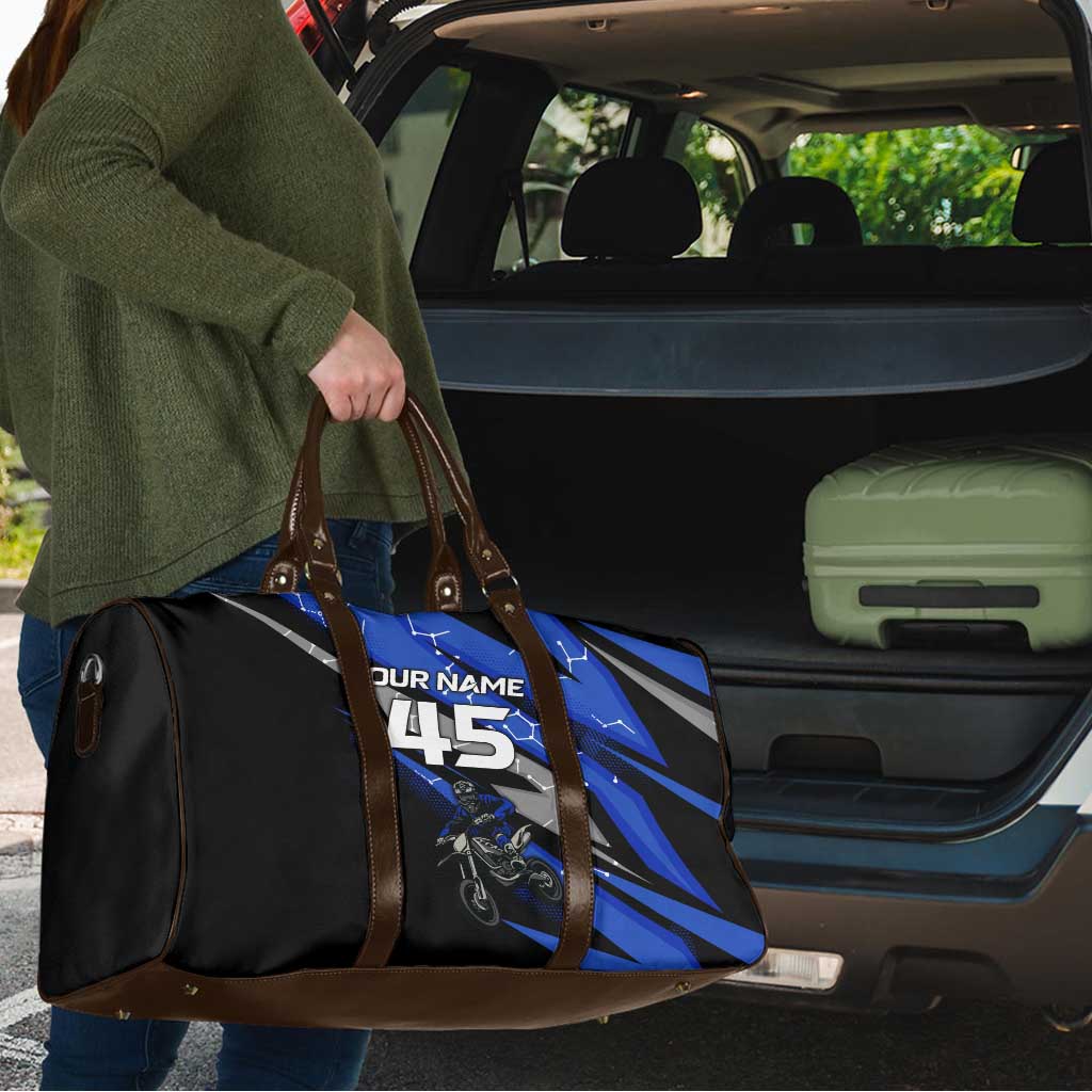 Personalized Extreme Motocross Travel Bag with Blue Rider – Dirt Bike Racing Design - Wonder Print Shop
