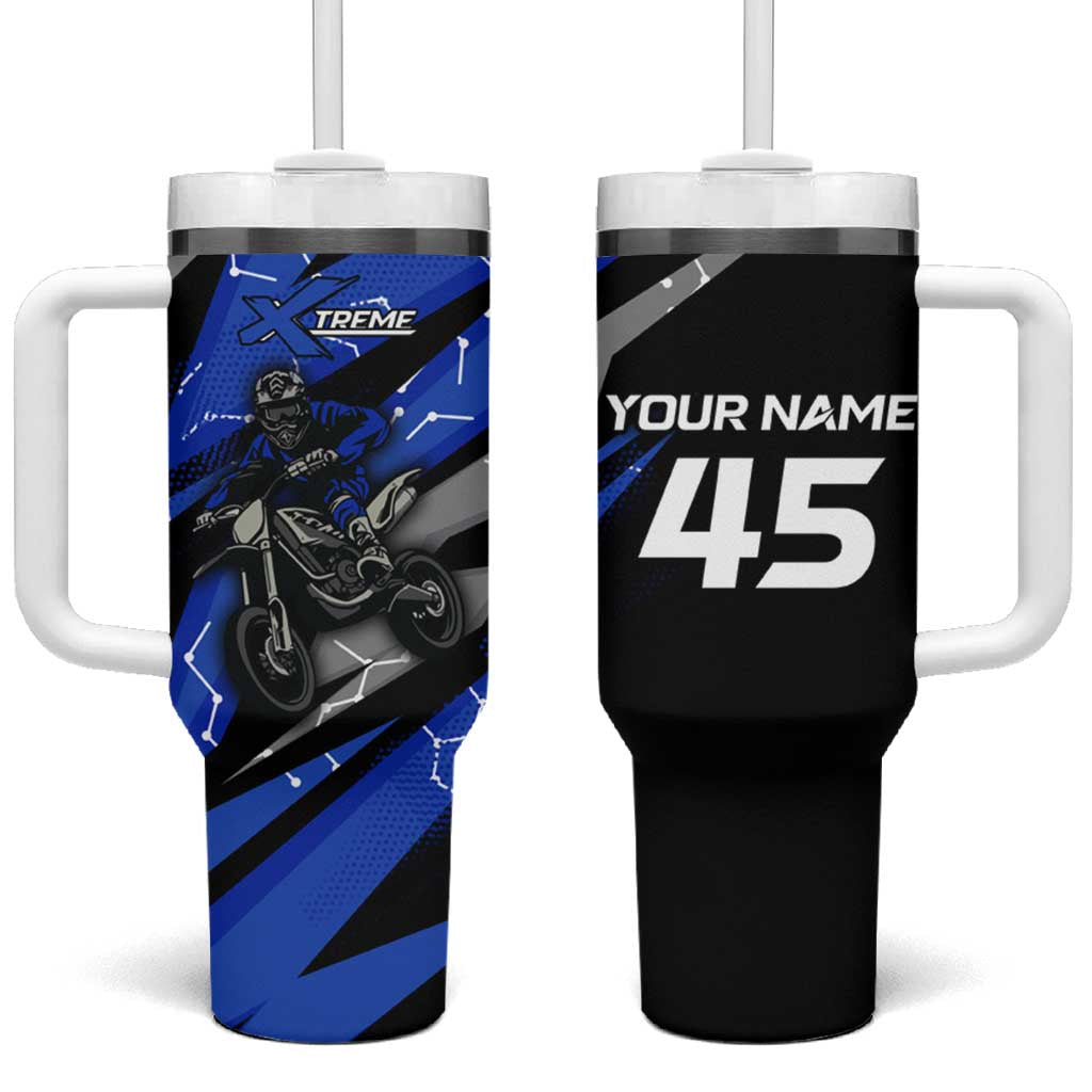 Personalized Extreme Motocross Tumbler With Handle with Blue Rider – Dirt Bike Racing Design - Wonder Print Shop