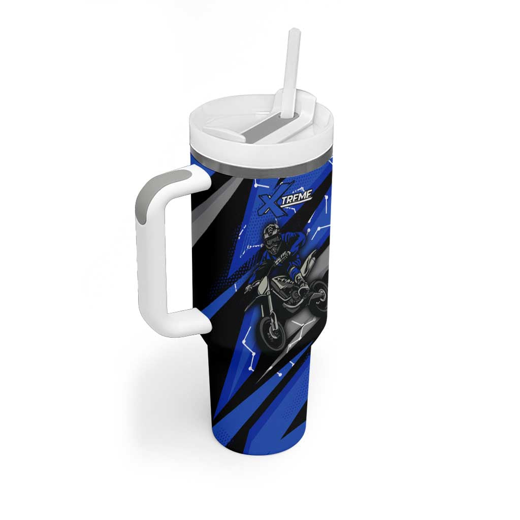 Personalized Extreme Motocross Tumbler With Handle with Blue Rider – Dirt Bike Racing Design - Wonder Print Shop