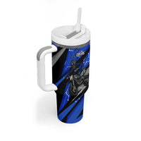 Personalized Extreme Motocross Tumbler With Handle with Blue Rider – Dirt Bike Racing Design - Wonder Print Shop