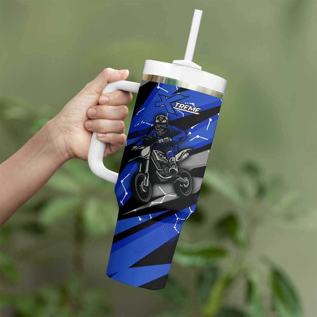 Personalized Extreme Motocross Tumbler With Handle with Blue Rider – Dirt Bike Racing Design - Wonder Print Shop