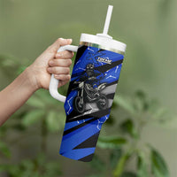 Personalized Extreme Motocross Tumbler With Handle with Blue Rider – Dirt Bike Racing Design - Wonder Print Shop