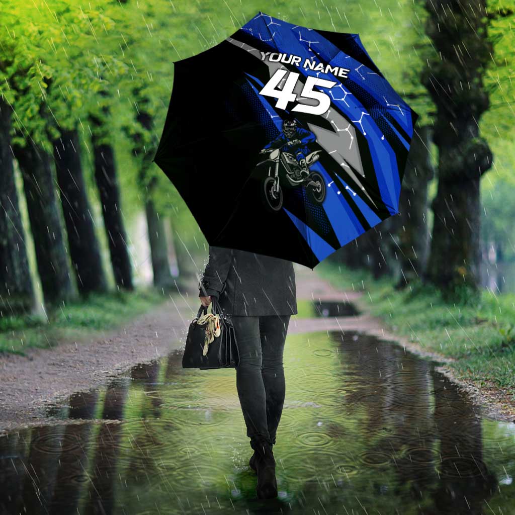 Personalized Extreme Motocross Umbrella with Blue Rider – Dirt Bike Racing Design - Wonder Print Shop