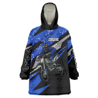 Personalized Extreme Motocross Wearable Blanket Hoodie with Blue Rider – Dirt Bike Racing Design - Wonder Print Shop