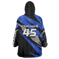 Personalized Extreme Motocross Wearable Blanket Hoodie with Blue Rider – Dirt Bike Racing Design - Wonder Print Shop
