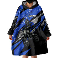Personalized Extreme Motocross Wearable Blanket Hoodie with Blue Rider – Dirt Bike Racing Design - Wonder Print Shop