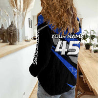 Personalized Extreme Motocross Women Casual Shirt with Blue Rider – Dirt Bike Racing Design - Wonder Print Shop