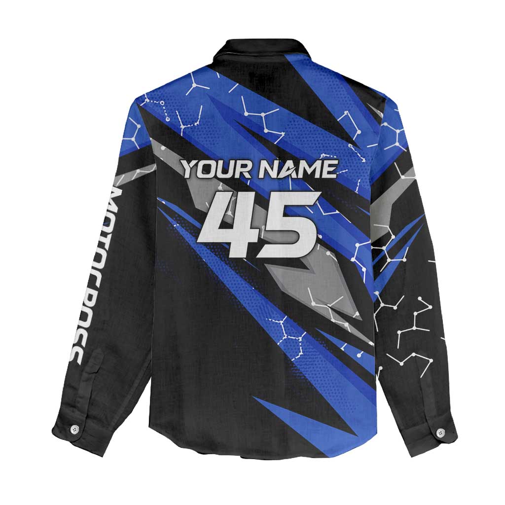 Personalized Extreme Motocross Women Casual Shirt with Blue Rider – Dirt Bike Racing Design - Wonder Print Shop