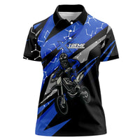 Personalized Extreme Motocross Women Polo Shirt with Blue Rider – Dirt Bike Racing Design - Wonder Print Shop