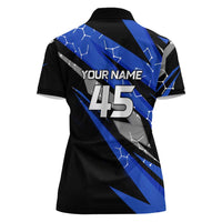 Personalized Extreme Motocross Women Polo Shirt with Blue Rider – Dirt Bike Racing Design - Wonder Print Shop