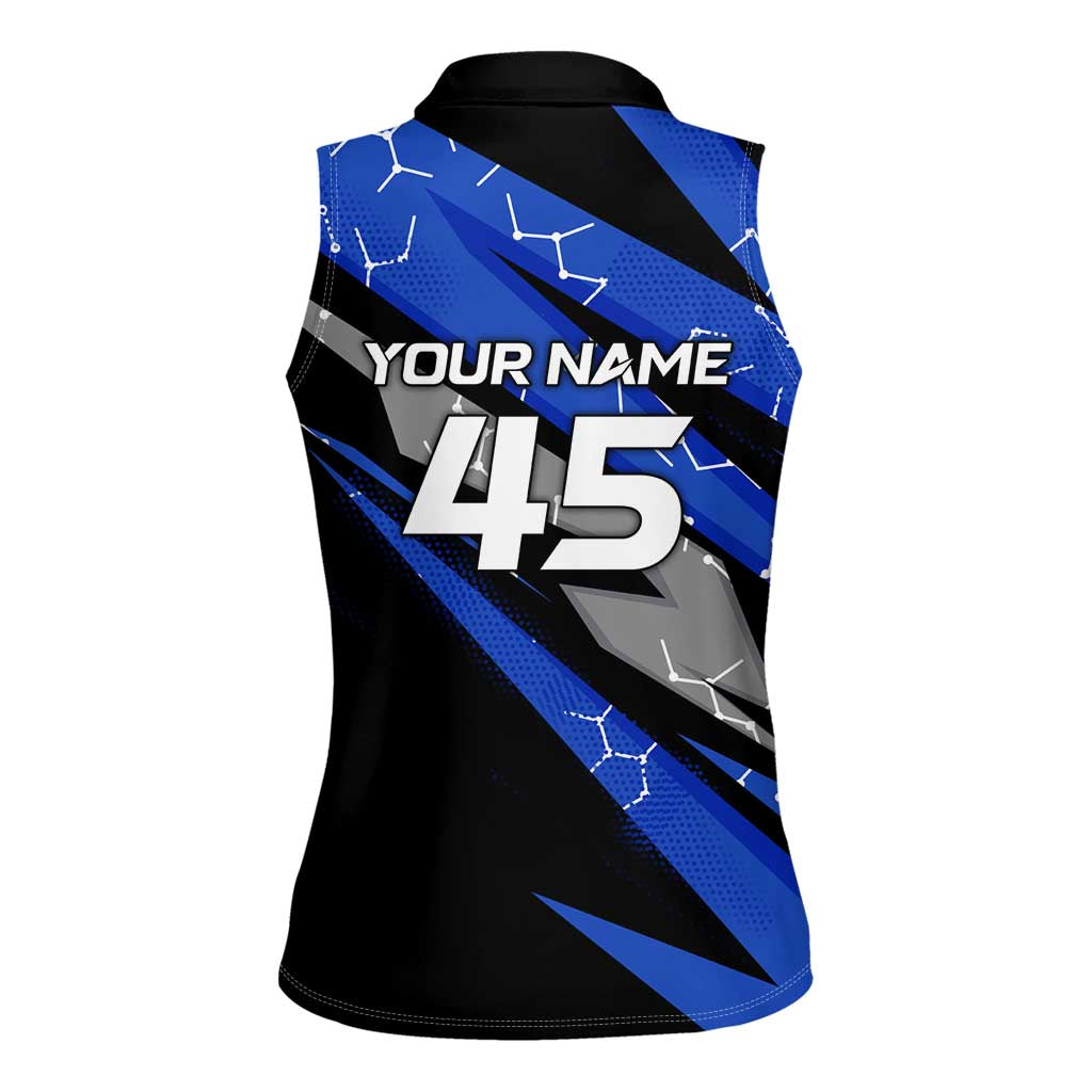 Personalized Extreme Motocross Women Sleeveless Polo Shirt with Blue Rider – Dirt Bike Racing Design - Wonder Print Shop