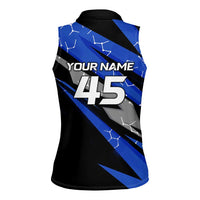Personalized Extreme Motocross Women Sleeveless Polo Shirt with Blue Rider – Dirt Bike Racing Design - Wonder Print Shop