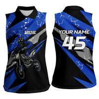 Personalized Extreme Motocross Women Sleeveless Polo Shirt with Blue Rider – Dirt Bike Racing Design - Wonder Print Shop