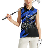 Personalized Extreme Motocross Women Sleeveless Polo Shirt with Blue Rider – Dirt Bike Racing Design - Wonder Print Shop