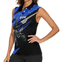 Personalized Extreme Motocross Women Sleeveless Polo Shirt with Blue Rider – Dirt Bike Racing Design - Wonder Print Shop