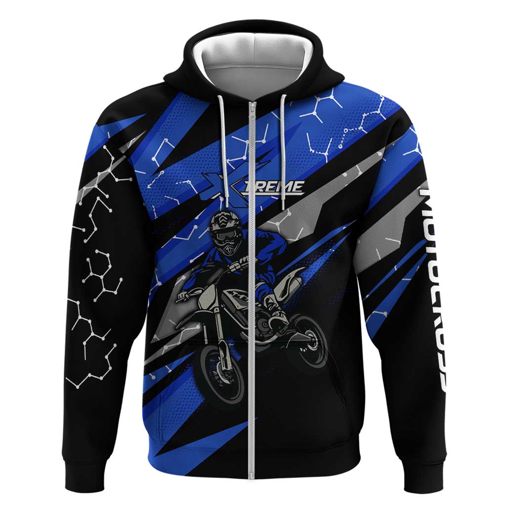 Personalized Extreme Motocross Zip Hoodie with Blue Rider – Dirt Bike Racing Design - Wonder Print Shop