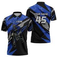 Personalized Extreme Motocross Zipper Polo Shirt with Blue Rider – Dirt Bike Racing Design - Wonder Print Shop