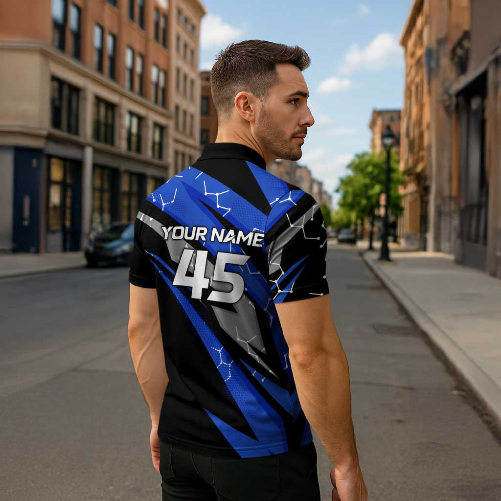 Personalized Extreme Motocross Zipper Polo Shirt with Blue Rider – Dirt Bike Racing Design - Wonder Print Shop