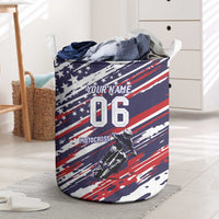 Personalized Patriotic Motocross Laundry Basket with USA Flag Colors – Dirt Bike Racing Design - Wonder Print Shop