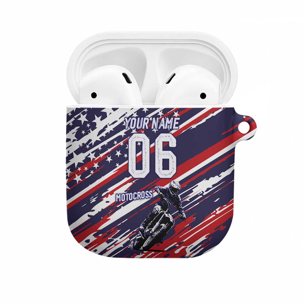 Personalized Patriotic Motocross AirPods Case with USA Flag Colors – Dirt Bike Racing Design - Wonder Print Shop
