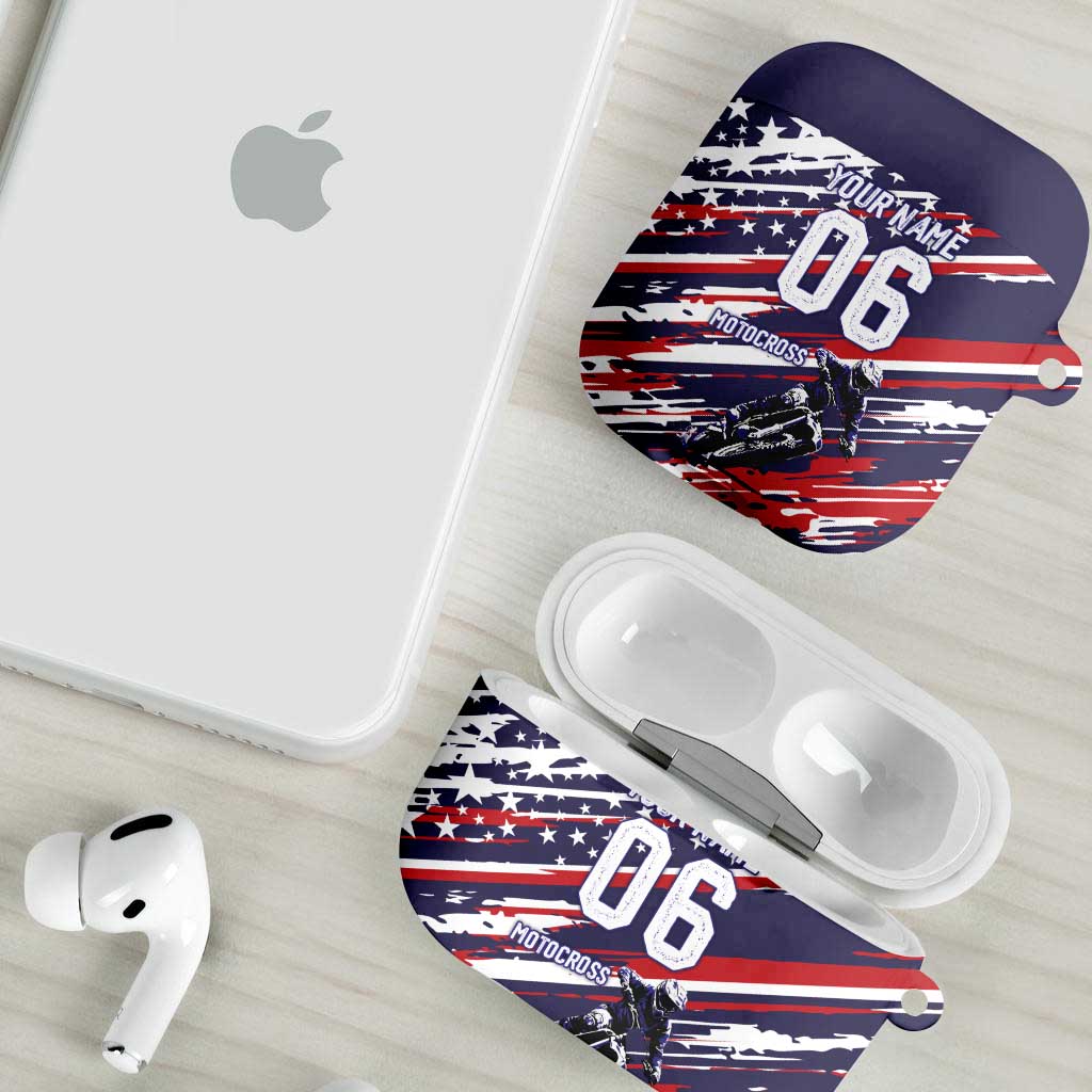 Personalized Patriotic Motocross AirPods Case with USA Flag Colors – Dirt Bike Racing Design - Wonder Print Shop