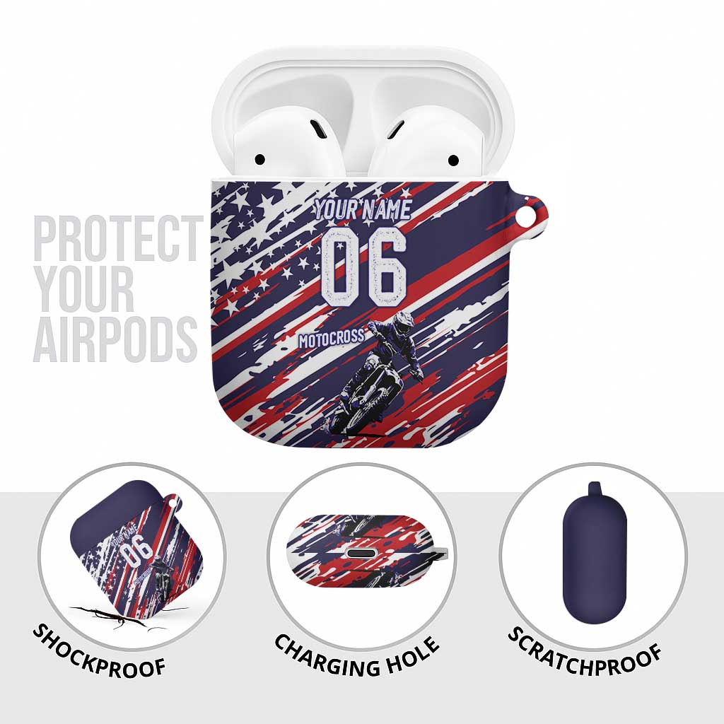 Personalized Patriotic Motocross AirPods Case with USA Flag Colors – Dirt Bike Racing Design - Wonder Print Shop