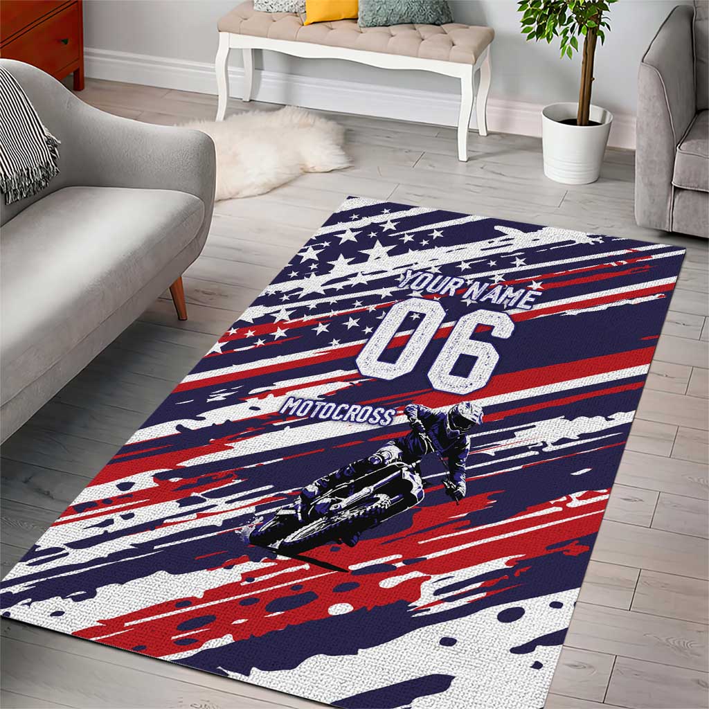 Personalized Patriotic Motocross Area Rug with USA Flag Colors – Dirt Bike Racing Design - Wonder Print Shop