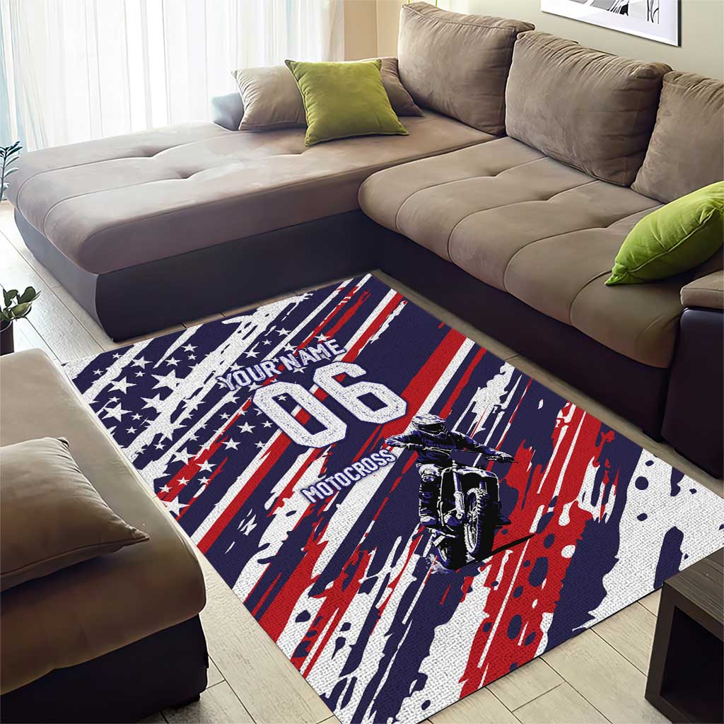 Personalized Patriotic Motocross Area Rug with USA Flag Colors – Dirt Bike Racing Design - Wonder Print Shop